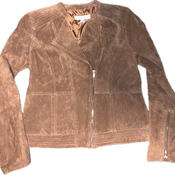 New York & Company Brown Suede Leather Motorcycle Jacket NWOT - Picture 1 of 6